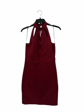 Women's Burgundy Halter Mini Dress with Keyhole Tie